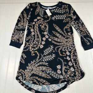 MAURICES 24/7 Navy Floral 3/4 Sleeve Pullover Stretch Top Women's Size XS NWT